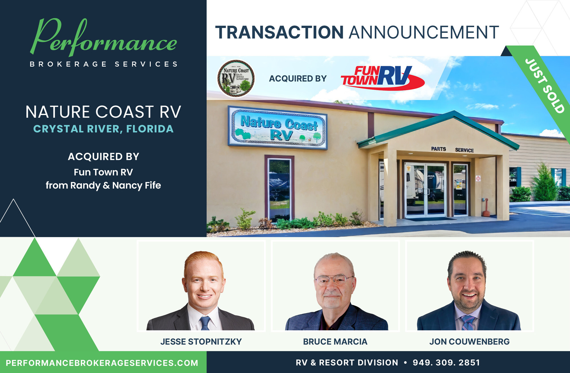 Performance Brokerage Services Advises on the Sale of Nature Coast RV in Crystal River, Florida to Fun Town RV