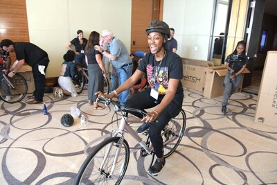 Testing the ride at the MD Energy Charity Bike Build.