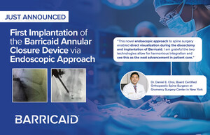 Intrinsic Therapeutics Announces the First Implantation of the Barricaid® Annular Closure Device via Endoscopic Approach