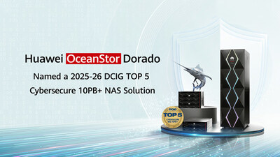 Huawei OceanStor Dorado All-Flash Storage named a 2025-26 DCIG TOP 5 Cybersecure 10PB+ NAS Solution (PRNewsfoto/HUAWEI)