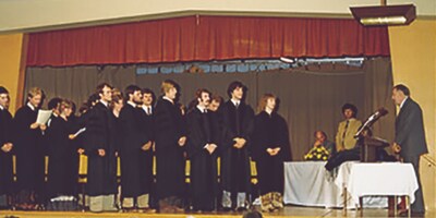 Bastyr University President Dr. Joe Pizzorno presiding over the university's first commencement ceremony in Seattle, WA.