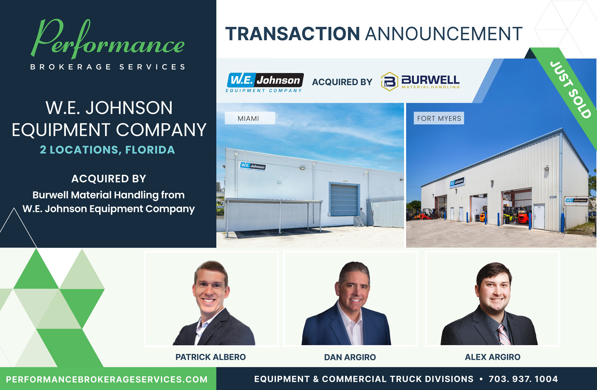 Performance Brokerage Services Advises on the Sale of W.E. Johnson Equipment Company with Locations in Miami and Fort Myers, Florida