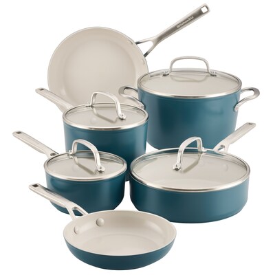 New KitchenAid® Hard-Anodized Ceramic Induction 10 Piece Cookware Set in Agave.