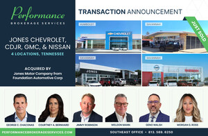 Performance Brokerage Services Advises on the Sale of Foundation Automotive Corp's Four Dealerships in Tennessee, Including Chevrolet, GMC, Nissan, and Chrysler Dodge Jeep Ram