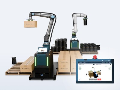 Vention’s new Rapid Series Palletizer delivers best-in-class vertical reach, enhanced mobility, and effortless multi-SKU palletizing — all powered by intuitive software and a modular, plug-and-play system deployable in days. (CNW Group/Vention Inc.)