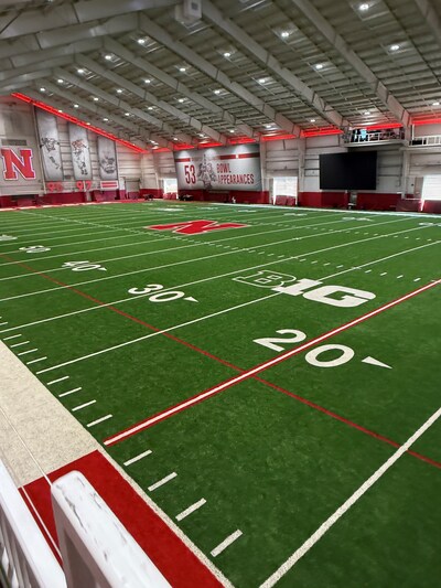 Hellas installed the same Matrix Helix® turf system at the University of Nebraska's indoor practice facility in January 2025.