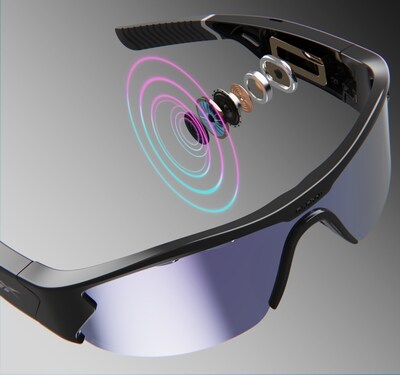 A cross-section of the Reebok Powered by Lucyd’s all new speaker system. 
Image courtesy of Innovative Eyewear, Inc.