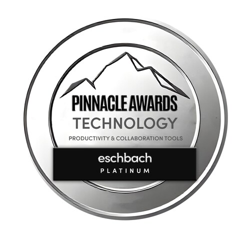 Eschbach Receives Platinum Pinnacle Technology Award for its AI-Powered Software that is transforming Pharmaceutical & Chemical Manufacturing. Eschbach Receives Platinum Pinnacle Technology Award for its AI-Powered Software that is transforming Pharmaceutical & Chemical Manufacturing.