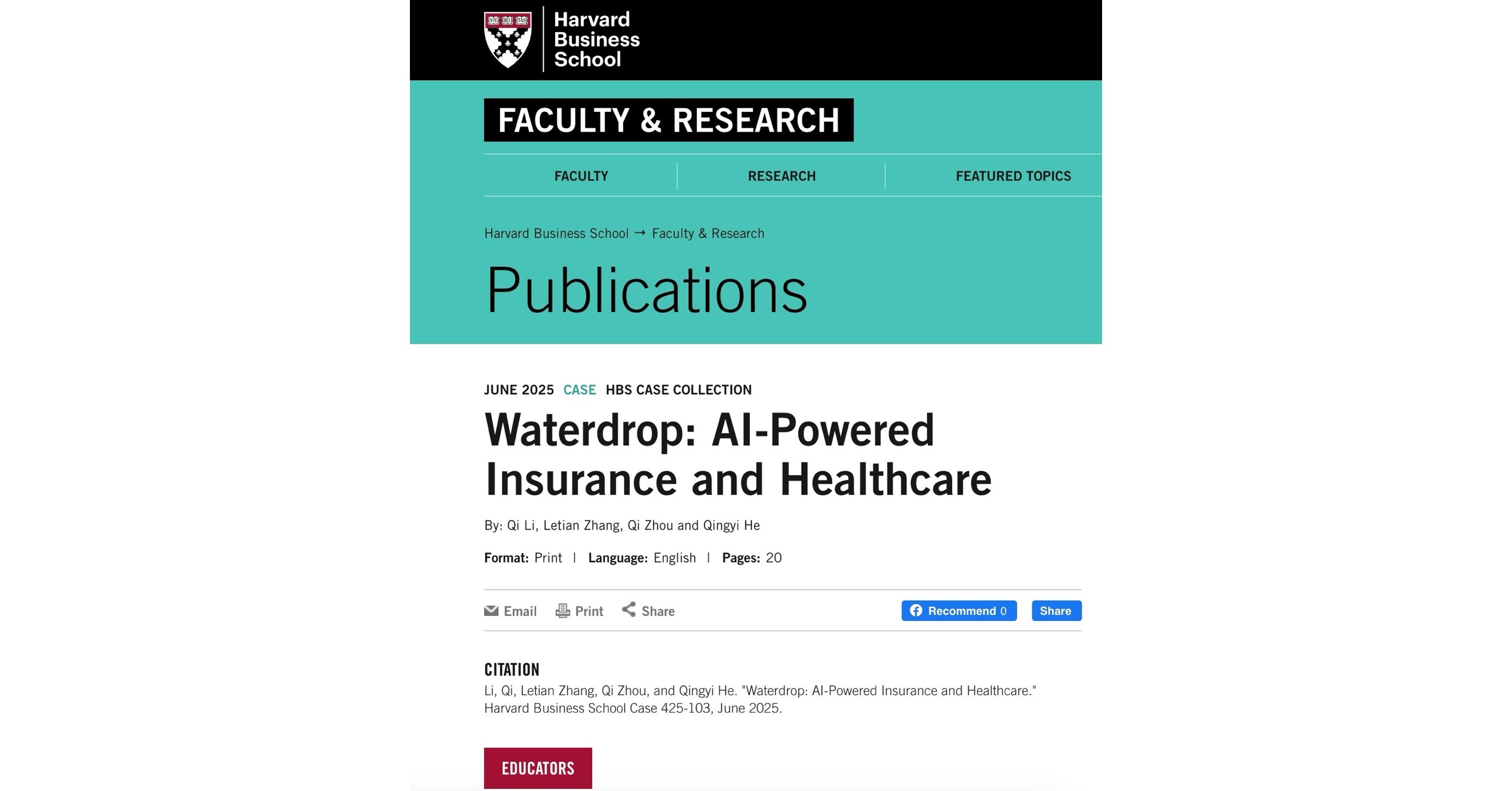 AI-Powered Insurance and Healthcare: Waterdrop Inc. Included in Harvard Business School Case Collection