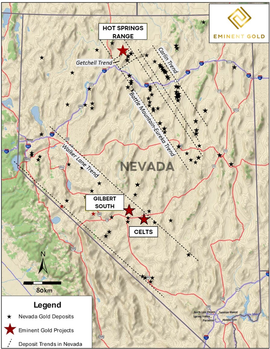 Figure 1.  Eminent Projects Location Map (CNW Group/Eminent Gold Corp.)