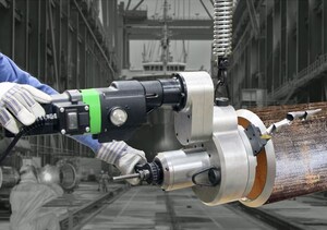 ELECTRIC PIPE BEVELING MACHINE HANDLES HEAVY WALL PIPE