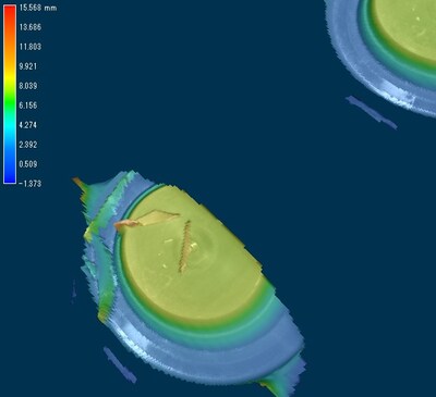 Scan results showing detection of large and small debris, including particles as small as 100 microns Scan results showing detection of large and small debris, including particles as small as 100 microns