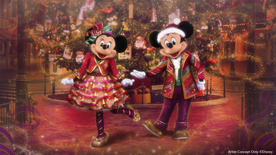 Holidays at the Disneyland Resort
Mickey Mouse, Minnie Mouse and their pals debut new festive looks for Holidays at the Disneyland Resort, Nov. 14, 2025, through Jan. 7, 2026, in Anaheim, Calif. Their sparkling new attire is a “holiday spin” on their looks for the Disneyland Resort 70th Celebration, with shimmering greens, reds and gold throughout. (Artist Concept/Disneyland Resort)