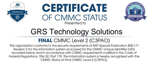 GRS - Certificate of CMMC Status GRS - Certificate of CMMC Status