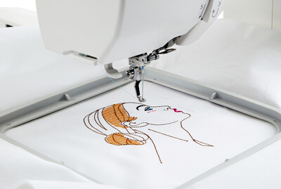An embroidery stitching out on the Janome Memory Craft 100E.