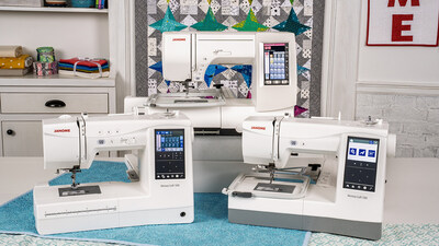 The new Janome Memory Craft embroidery lineup - Memory Craft 1000, Memory Craft 9850LE, and Memory Craft 100E.