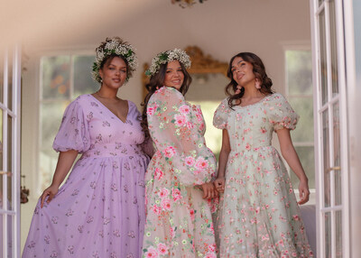 From left: Rosaria, Rosetta, and Rosalie dresses from JessaKae’s Honey Collection — a celebration of florals, femininity, and fairytale-inspired design.