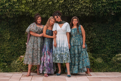 From left: Gabriella, Monet, Renoir, and Van Gogh dresses from JessaKae’s Artist Collection — wearable works of art inspired by timeless beauty and creative spirit.