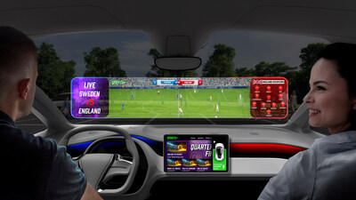 Luminit’s full windshield Panoramic display has electrochromic dimmable movie theatre windshield capability for autonomous driving.