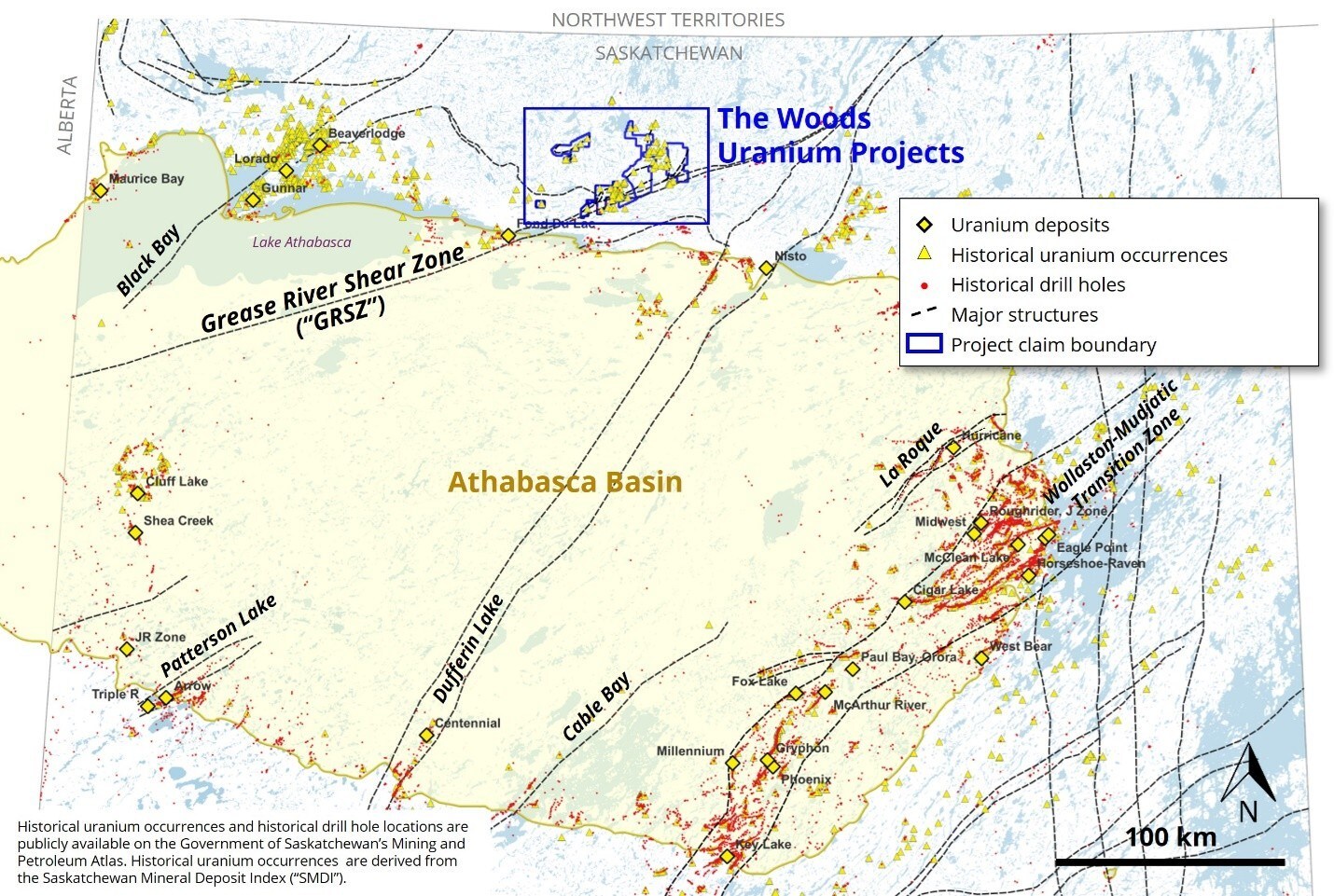 Figure 1: The Woods Uranium Projects – District-Scale Opportunity (CNW Group/Fortune Bay Corp.) Figure 1: The Woods Uranium Projects – District-Scale Opportunity (CNW Group/Fortune Bay Corp.)