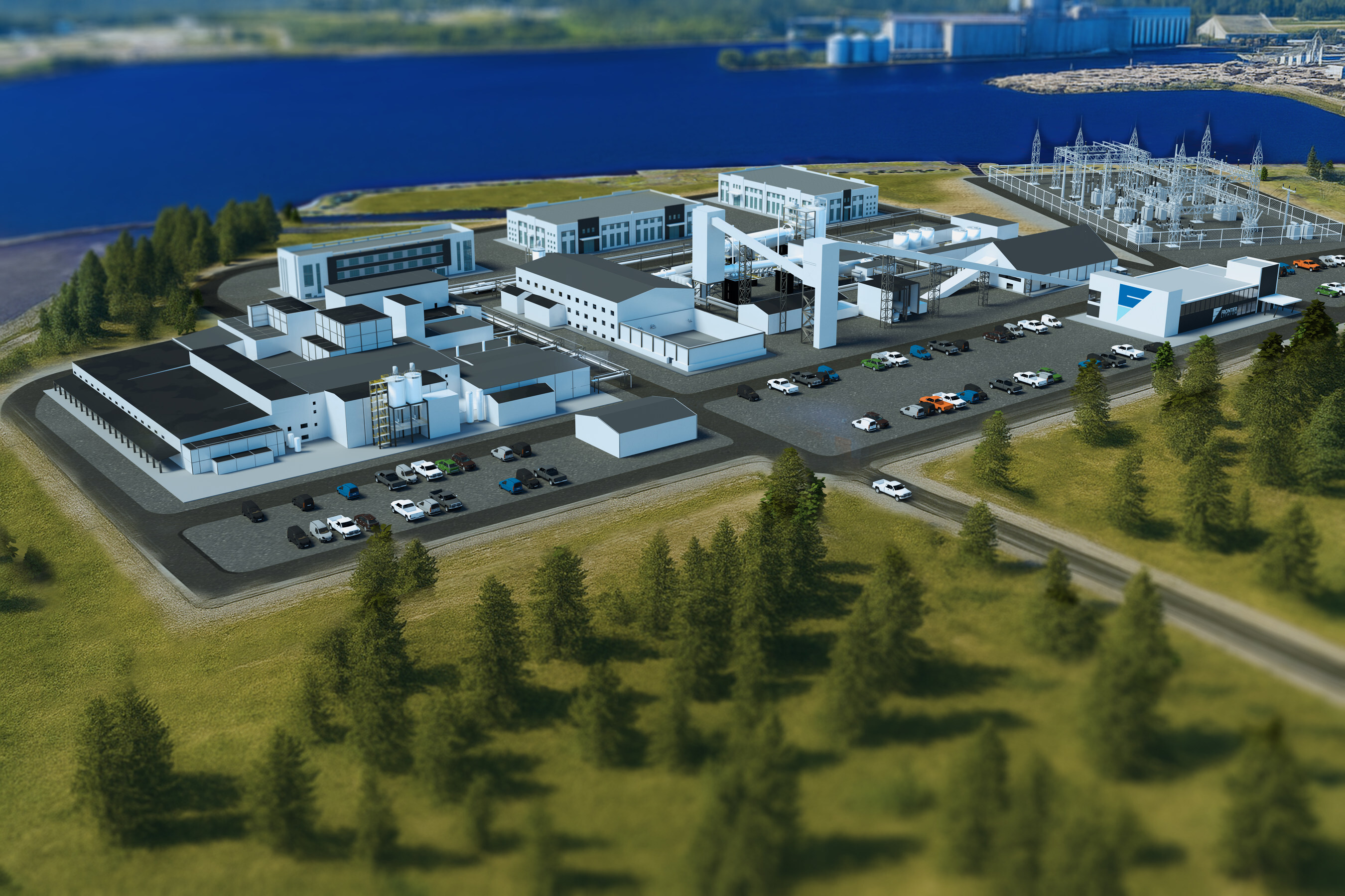 Lithium Conversion Facility Rendering on Mission Island. (CNW Group/Frontier Lithium Inc.) Lithium Conversion Facility Rendering on Mission Island. (CNW Group/Frontier Lithium Inc.)