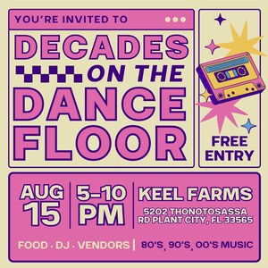 Experience an Epic Night of Music You Grew Up On, Keel Farms Presents Decades on the Dance Floor, Featuring Tunes from the Eighties, Nineties and Early Aughts