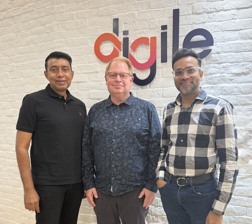 Digile brings in John Hinshaw as a Strategic Advisor & Mentor. John seen here standing with Ravi Koka (CEO) and Raghunath Reddy (COO)