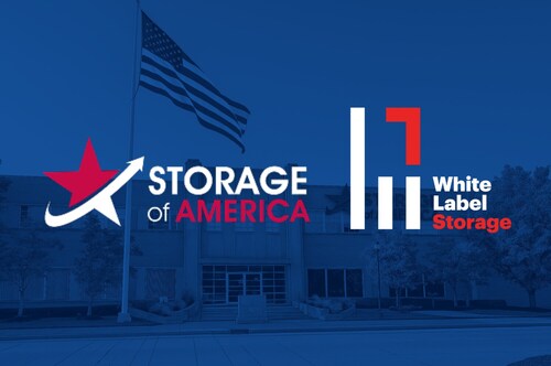 Storage of America and White Label Storage logos in front of the America flag.