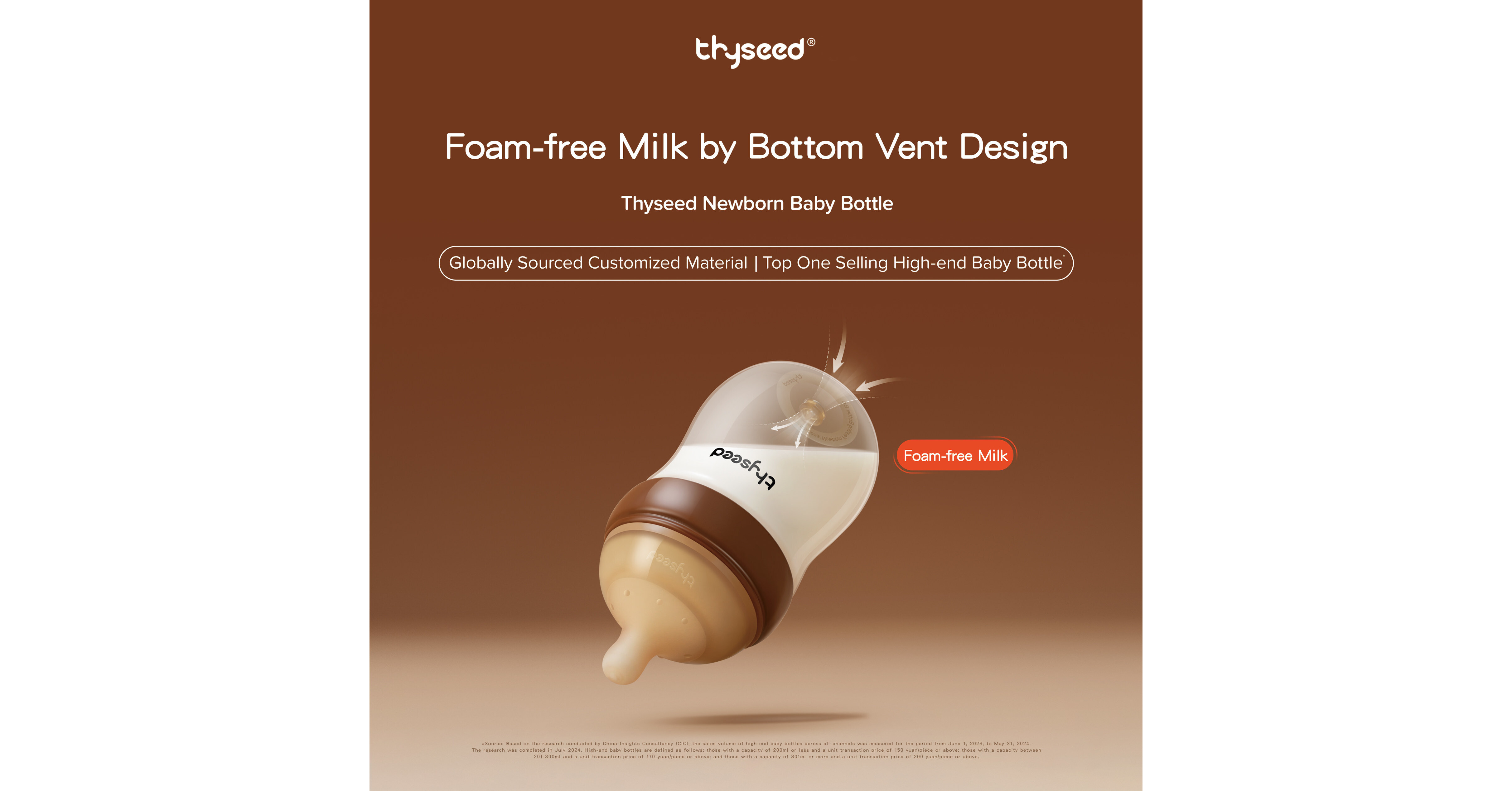 Thyseed Newborn Baby Bottle with Bottom Vent Design: Clinically Proven to Reduce Colic and Spit-up by 30%