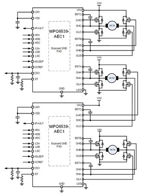两个MPQ6539-AEC1级联驱动三个BDC典型应用图
