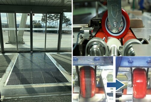 The exhibition’s core technologies, ‘SoleCheck’(left) and ‘Caster Cleaner’(right)