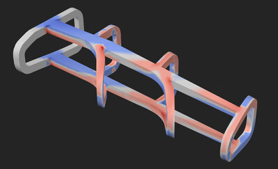 Heat map showing stress and strain distribution across the geometry under the applied load.