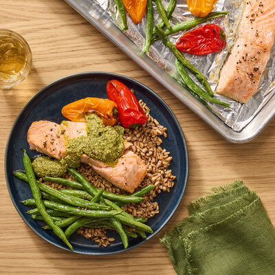 Assemble & Bake meals are one-pan, family-friendly dishes featuring pre-chopped and prepared ingredients that require just five minutes or less of hands-on time.