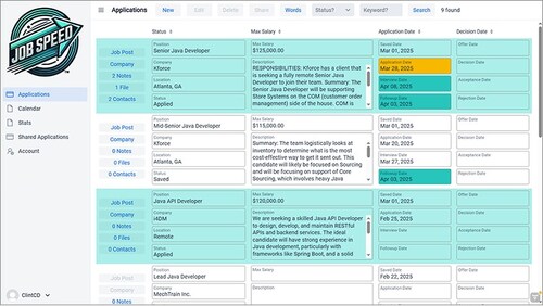 JobSpeed Job Application List JobSpeed Job Application List