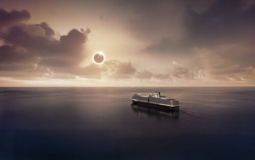 Guests at sea have a greater opportunity to witness an eclipse in the clear because the ship can attempt to position itself away from cloud cover. Guests at sea have a greater opportunity to witness an eclipse in the clear because the ship can attempt to position itself away from cloud cover.