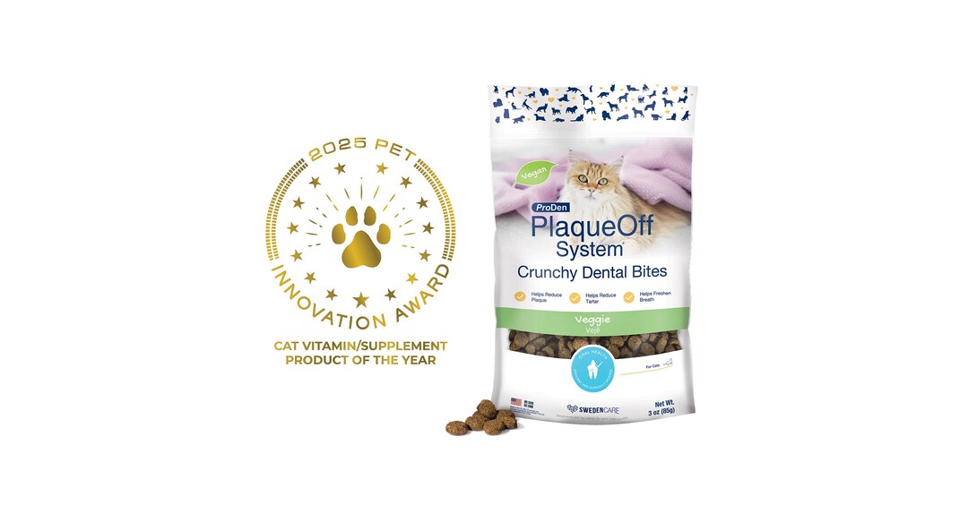 Swedencares ProDen PlaqueOff&reg; Crunchy Dental Bites Named Cat Vitamin/Supplement Product of the Year by Pet Innovation Awards