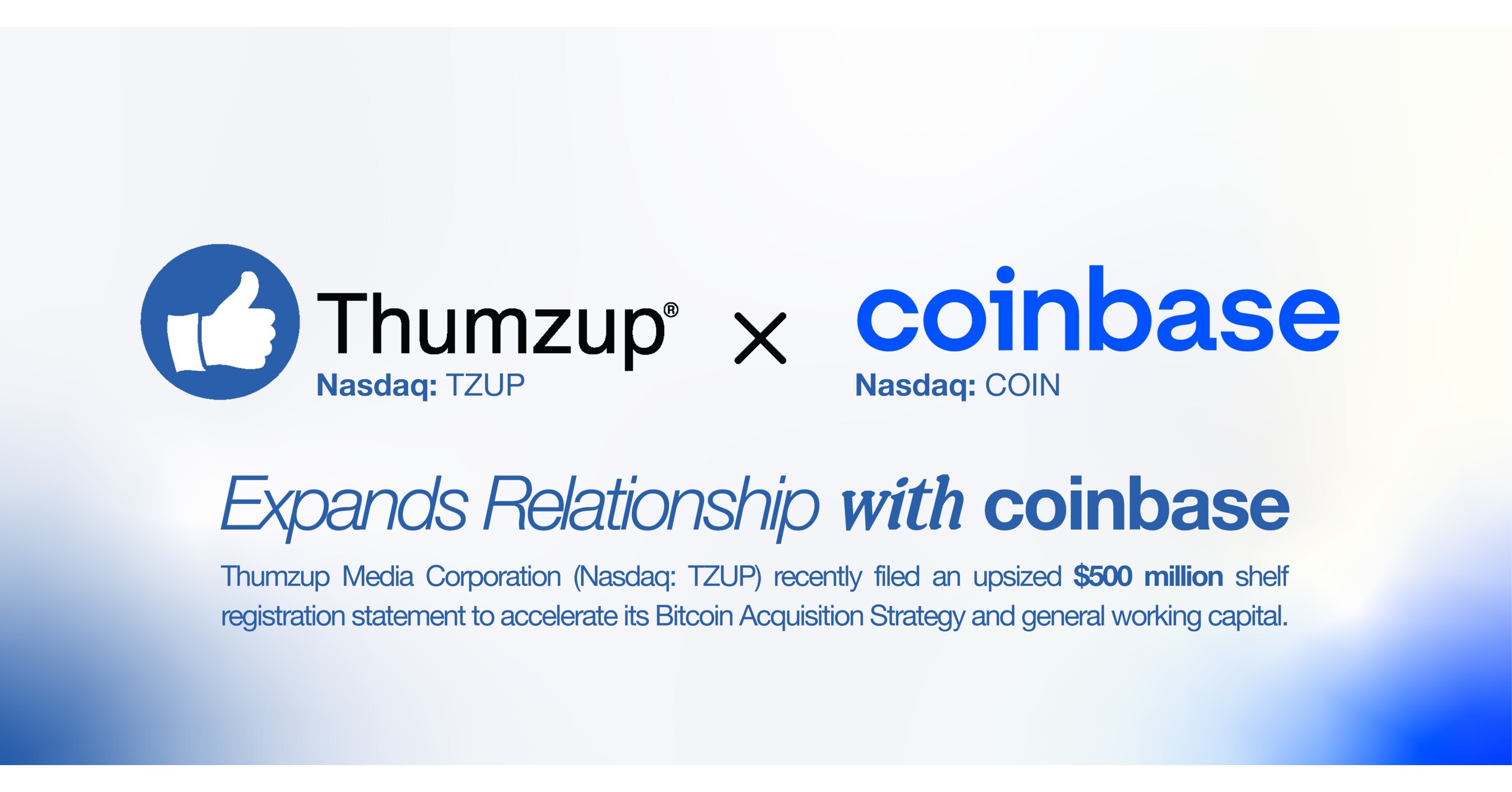 Thumzup Media Corporation Expands Strategic Relationship with Coinbase to  Accelerate Cryptocurrency Accumulation