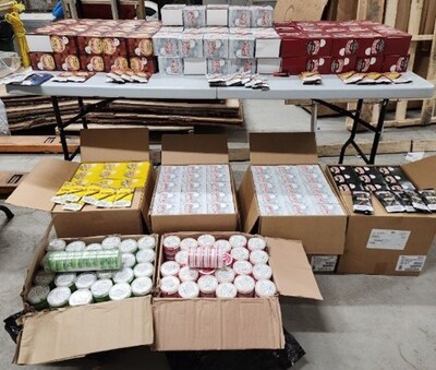 Several cases of nicotine pouches and unstamped cigars were seized after an attempt to smuggle them into Canada. (CNW Group/Royal Canadian Mounted Police - Central Region)