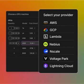 Choose your GPU. Choose your cloud. One platform. Lightning AI’s multi-cloud GPU marketplace gives teams seamless access to top hyperscalers and neoclouds to unlock speed, scale, and savings in one unified interface.