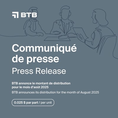 FPI BTB annonce le montant de distribution pour le mois d'août 2025