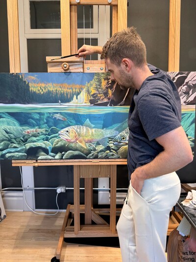 Wildlife Artist James Corwin is working on a painting in his studio. Showing the craft and human creativity that goes into an original piece of artwork, not generated by AI. Wildlife Artist James Corwin is working on a painting in his studio. Showing the craft and human creativity that goes into an original piece of artwork, not generated by AI.