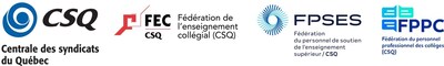 Logos de la CSQ-FEC, la CSQ-FPSES, la CSQ-FPPC, et la CSQ (Groupe CNW/Centrale des Syndicats du Québec (CSQ))