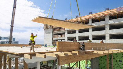 BNBuilders workers on a mass timber project in San Diego.