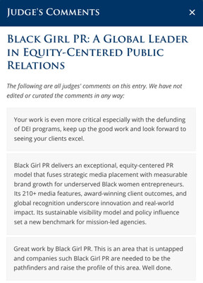 Judge's comments on Black Girl PR, International Business Awards 2025