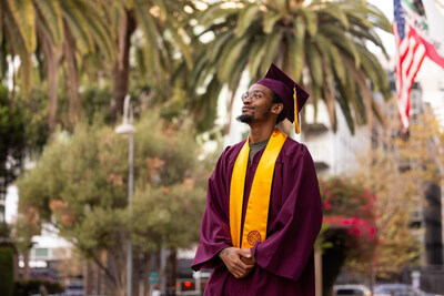 ASU graduate Byron Roberson poses for a photo outside the ASU California Grand Center in downtown Los Angeles last fall. Photo credit: Samantha Chow, Arizona State University