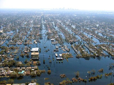 Flooding in New Orleans after levee failure disaster during Hurricane Katrina, 2005. Image courtesy of the NOAA Aircraft Operations Center.