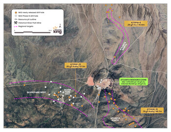 Figure 1. Simplified view of Atlanta Gold Mine Project area with locations of Silver Park, Atlanta North, and Atlanta South exploration targets with newly released Phase III drilling. (CNW Group/Nevada King Gold Corp.) Figure 1. Simplified view of Atlanta Gold Mine Project area with locations of Silver Park, Atlanta North, and Atlanta South exploration targets with newly released Phase III drilling. (CNW Group/Nevada King Gold Corp.)