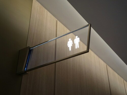 Bathroom sign showing male and female symbols