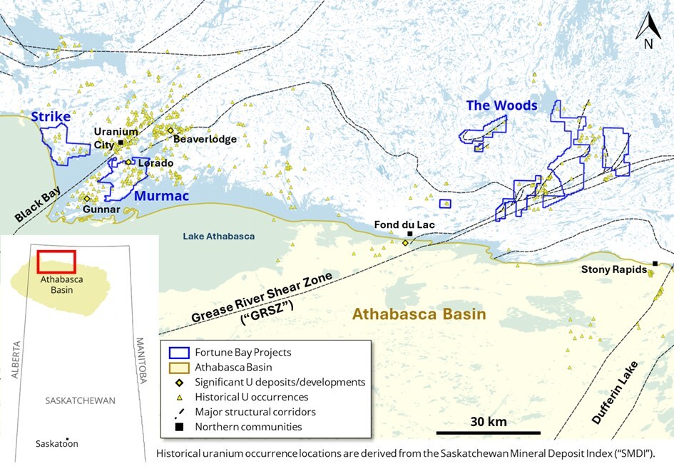 Figure 1: Fortune Bay’s Partner-Funded Uranium Projects (CNW Group/Fortune Bay Corp.)