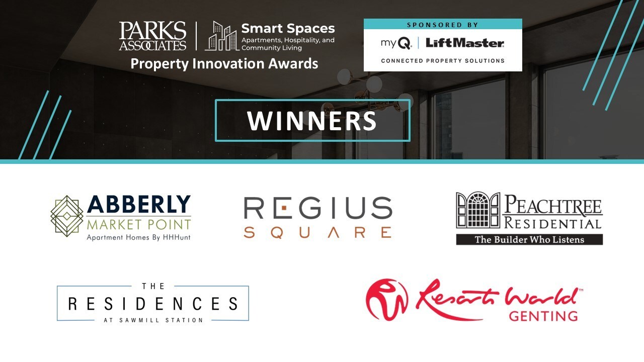 Parks Associates Announces Winners of Inaugural Property Innovation Awards, Who Will Be Recognized at Third Annual Smart Spaces Conference, September 16-17 in Dallas, Texas
